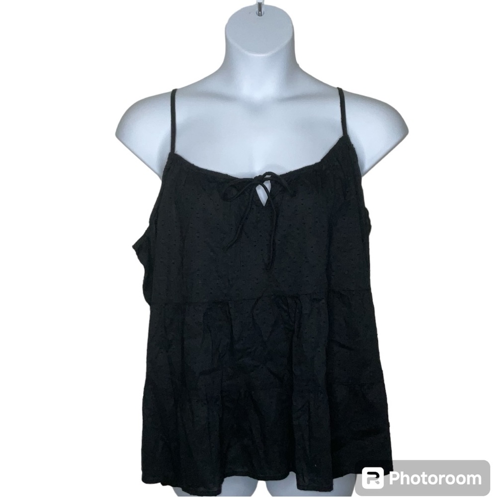 Old Navy Size XXL Top Black TEXTURED CLIP DOT TIE NECK CAMI TOP Sleeveless
